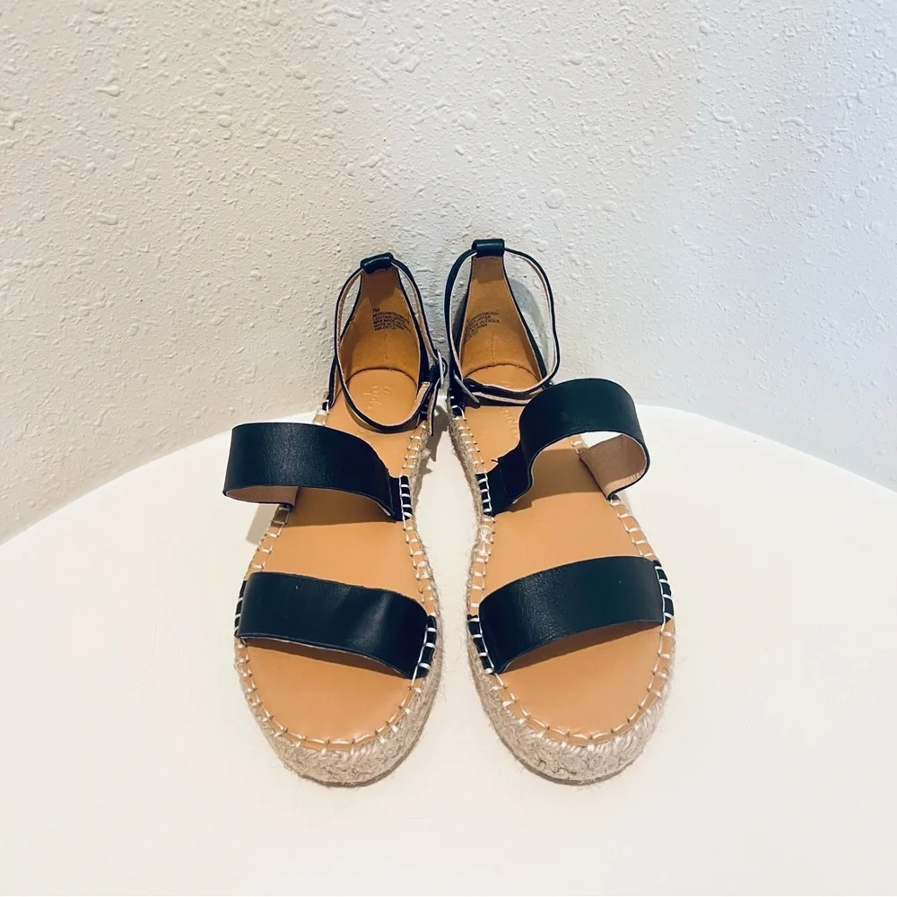 Splendid Women’s Morgan Black Leather Platform Espadrille Sandals Sz 7 NWT